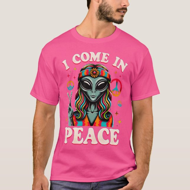 Camiseta Alienígena Engraçada Hippie Eu Vim Em Paz Ufo (Frente)