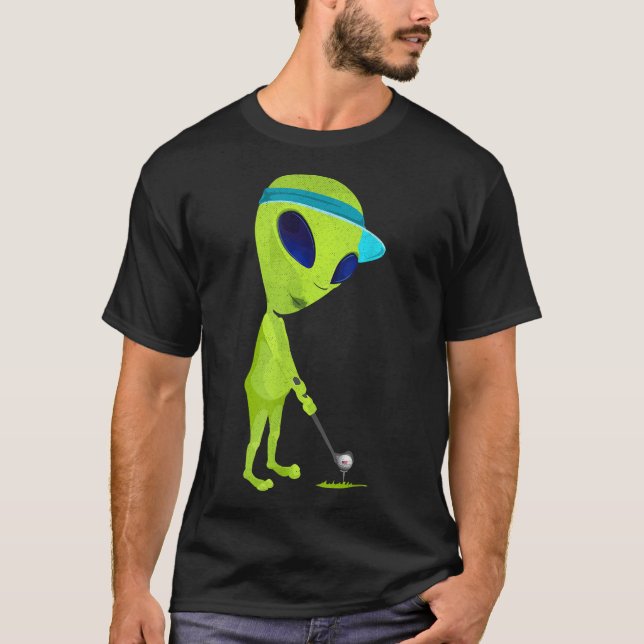 Camiseta Alienígena Engraçada Jogando Golf Parody Golfer OF (Frente)