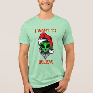 Camiseta Alienígena Engraçada Natal Papai Noel, Eu Quero Ac