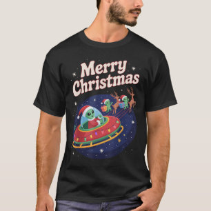 Camiseta Alienígena engraçada Trio Feliz de Natal Feio Sant