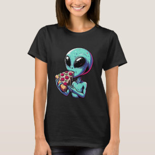 Camiseta Alienígena Engraçado Comendo Pizza Comida Italiana