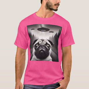 Camiseta Alienígena Engraçado Pug Ufo Selfie Meme