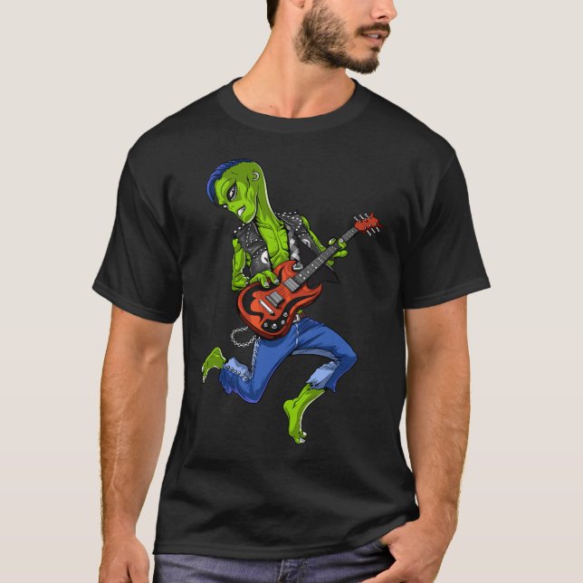 Camiseta Alienígena Espacial Tocando Guitarra (Frente)