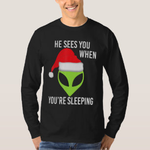 Camiseta Alienígena Espacial Verde Cabeça Natal Santa Hat U