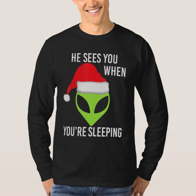 Camiseta Alienígena Espacial Verde Cabeça Natal Santa Hat U (Frente)
