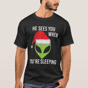 Camiseta Alienígena Espacial Verde Cabeça Natal Santa Hat U