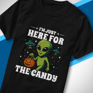 Camiseta Alienígena Estou Aqui Apenas Pelo Doce Cute Hallow