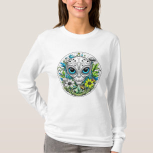 Camiseta Alienígena Extraterrestre em Flores Noite Estrelad