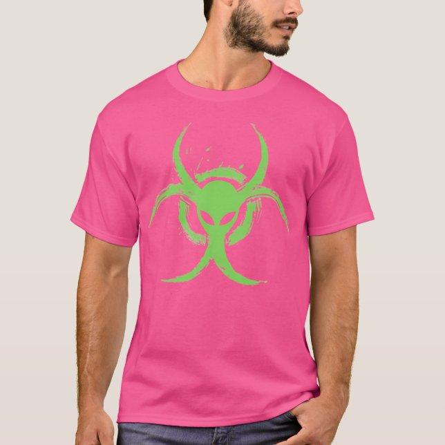 Camiseta Alienígena Florescente Verde de Risco Biológico (Frente)