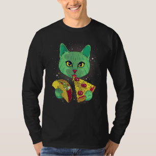 Camiseta Alienígena Gato Engraçado Comer Pizza Taco Espaço 