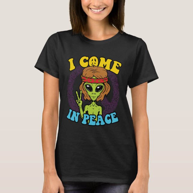 Camiseta Alienígena Hippie Eu Vim em Paz (Frente)