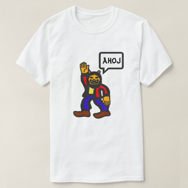 Camiseta Alienígena humanoide e palavra checa ahoj (Frente do Design)