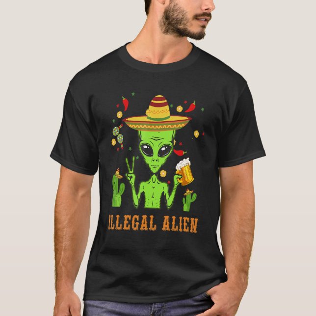 Camiseta Alienígena ilegal Cinco De Mayo Bebendo Parte Mexi (Frente)