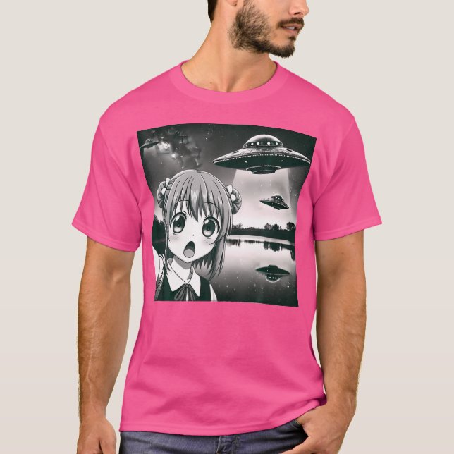 Camiseta Alienígena Invasão de Animação Sic-Fi Humor Selfie (Frente)
