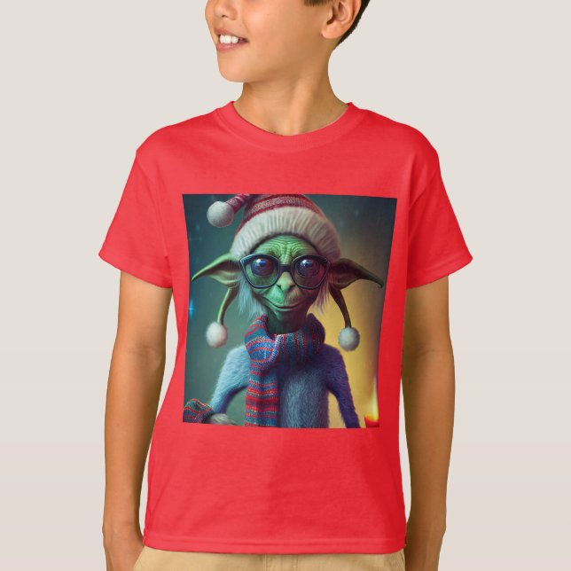 Camiseta Alienígena Natal Hippie Elf Gift. (Frente)