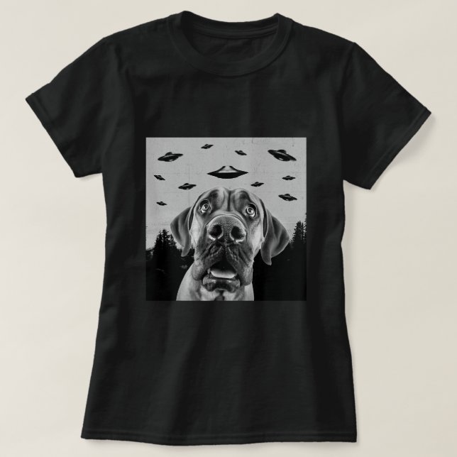 Camiseta Alienígena OVNI Engraçado Espanhol Mastiff Cachorr (Frente do Design)