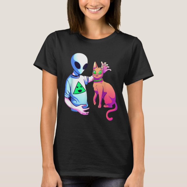 Camiseta Alienígena Pintando Uma Alienígena De Gato Com Gat (Frente)