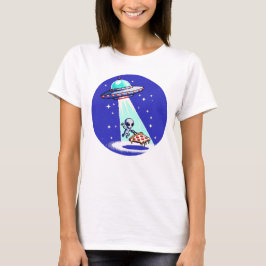 Camiseta Alienígena Pizza Abdução - Engraçado Pixel Art UFO