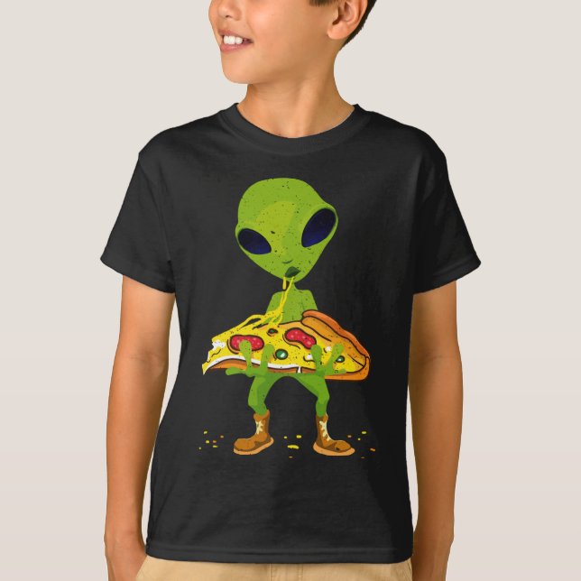 Camiseta Alienígena Pizza Comendo Comida Espacial Engraçado (Frente)