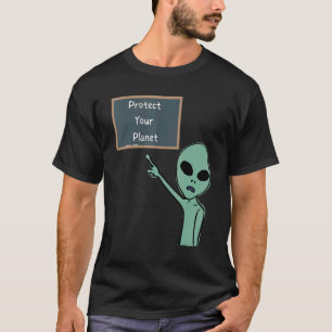 Camiseta Alienígena Proteja Seu Planeta Apontando Para O Qu