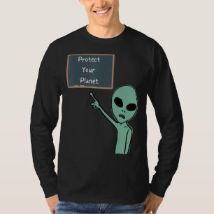Camiseta Alienígena Proteja Seu Planeta Apontando Para O Qu