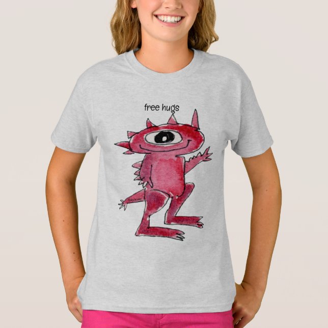 Camiseta Alienígena Rosa Gratuita de Hugs (Frente)