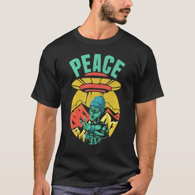Camiseta Alienígena - Sinal De Paz Ufo Spaceship Alienígena (Frente)