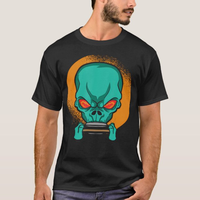 Camiseta Alienígena Tocando a Harmônica - Músico de Harmôni (Frente)