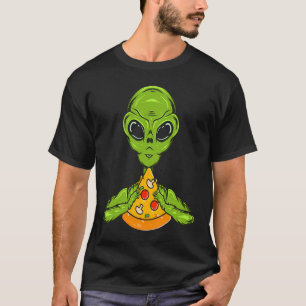 Camiseta Alienígena UFO Crentes de Alienígena Comendo Pizza