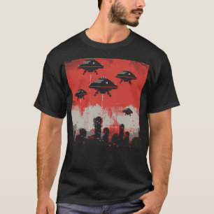 Camiseta Alienígena Ufo Navio Invasão Pixel Vintage Retro