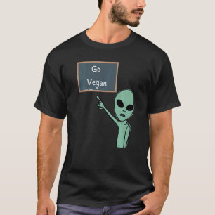 Camiseta Alienígena Vegano Apontando Para Quadro Negro Não