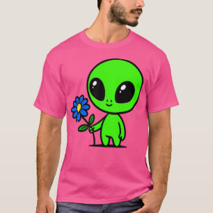 Camiseta Alienígena Verde E Flor