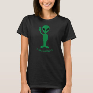 Camiseta Alienígena Verde e Mão de Paz V Sinal Aliens de Ve