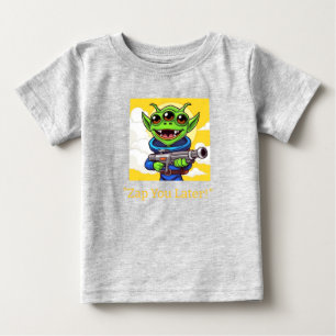 Camiseta Alienígena verde engraçada com Ray Gun   Cartoon S
