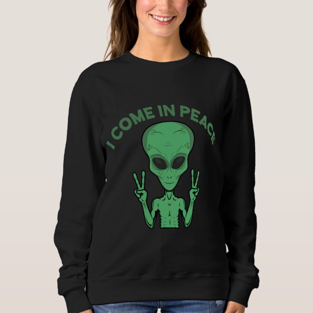 Camiseta Alienígena Verde Eu Vim Em Paz OVNI Extraterrestre (Frente)