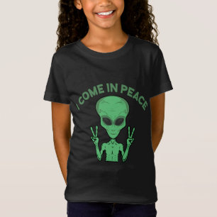 Camiseta Alienígena Verde Eu Vim Em Paz OVNI Extraterrestre