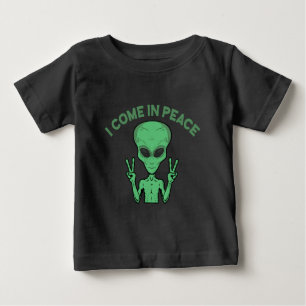 Camiseta Alienígena Verde Eu Vim Em Paz OVNI Extraterrestre