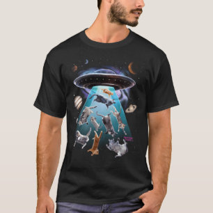 Camiseta Alienígenas Abduzindo Gatos Para O Prato Voador Uf