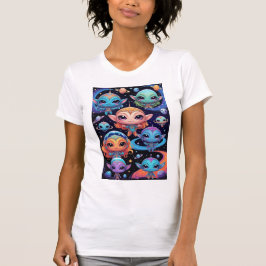 Camiseta Aliens de cores múltiplas pequenas no espaço