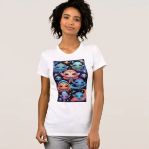 Camiseta Aliens de cores múltiplas pequenas no espaço