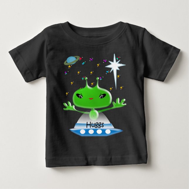 Camiseta Aliens de Espaço Exterior Verde e Bonito com Embar (Frente)