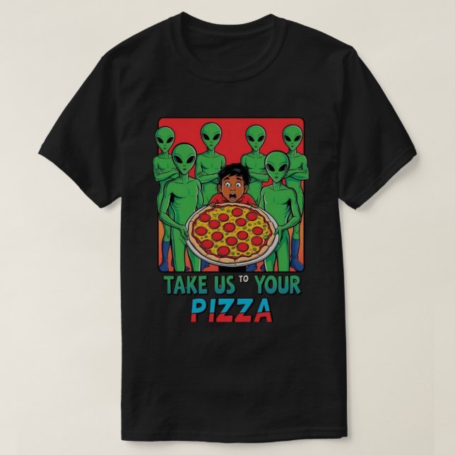 Camiseta Aliens de pizza (Frente do Design)