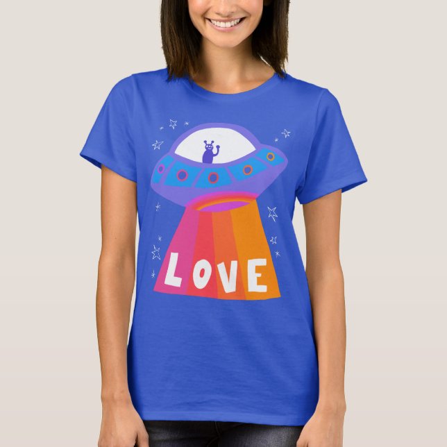 Camiseta Aliens espaciais charmosos Marcianos OVNI BEM AMOR (Frente)