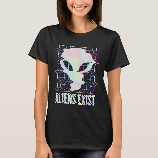 Camiseta Aliens Exist Indie Aesthetic Glitch Alien UFO Retr (Frente)
