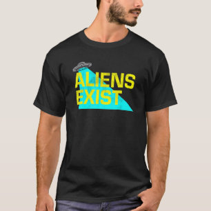 Camiseta Aliens Existem Estilo de Ilustração Azul Ufo Light
