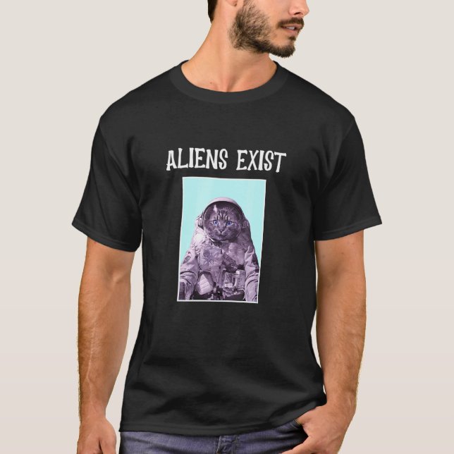 Camiseta Aliens Existem Gato De Caçador Ufo (Frente)