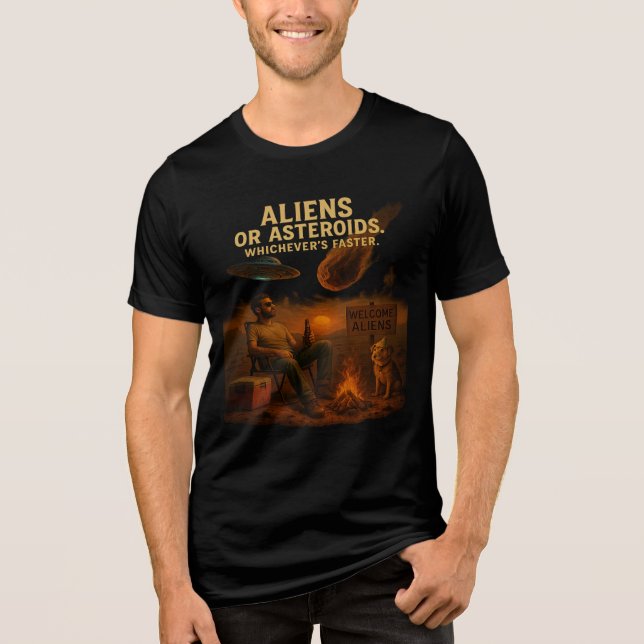Camiseta Aliens ou asteroides - O que for mais rápido (Frente)