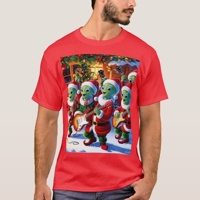 Camiseta Aliens rock para o natal (Frente)