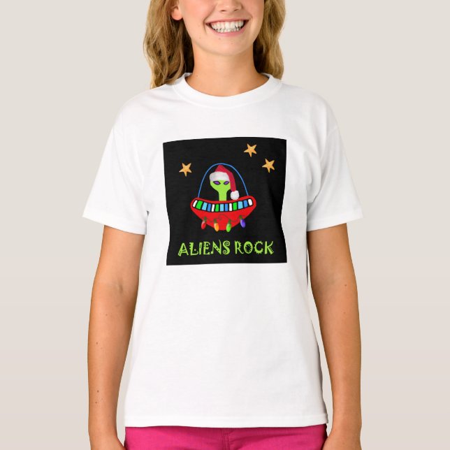 Camiseta aliens ROCKin em um Feliz Natal! (Frente)
