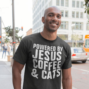 CAMISETA ALIMENTADA POR CAFÉ E CAFOS DE GATO JESUS